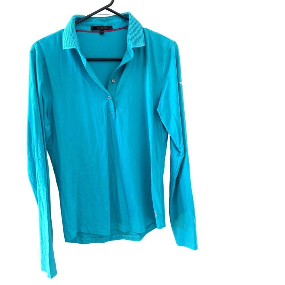 Greyson Pack Leader Womens Long Sleeve Polo Shirt Turquoise Blue Golf M Active‎